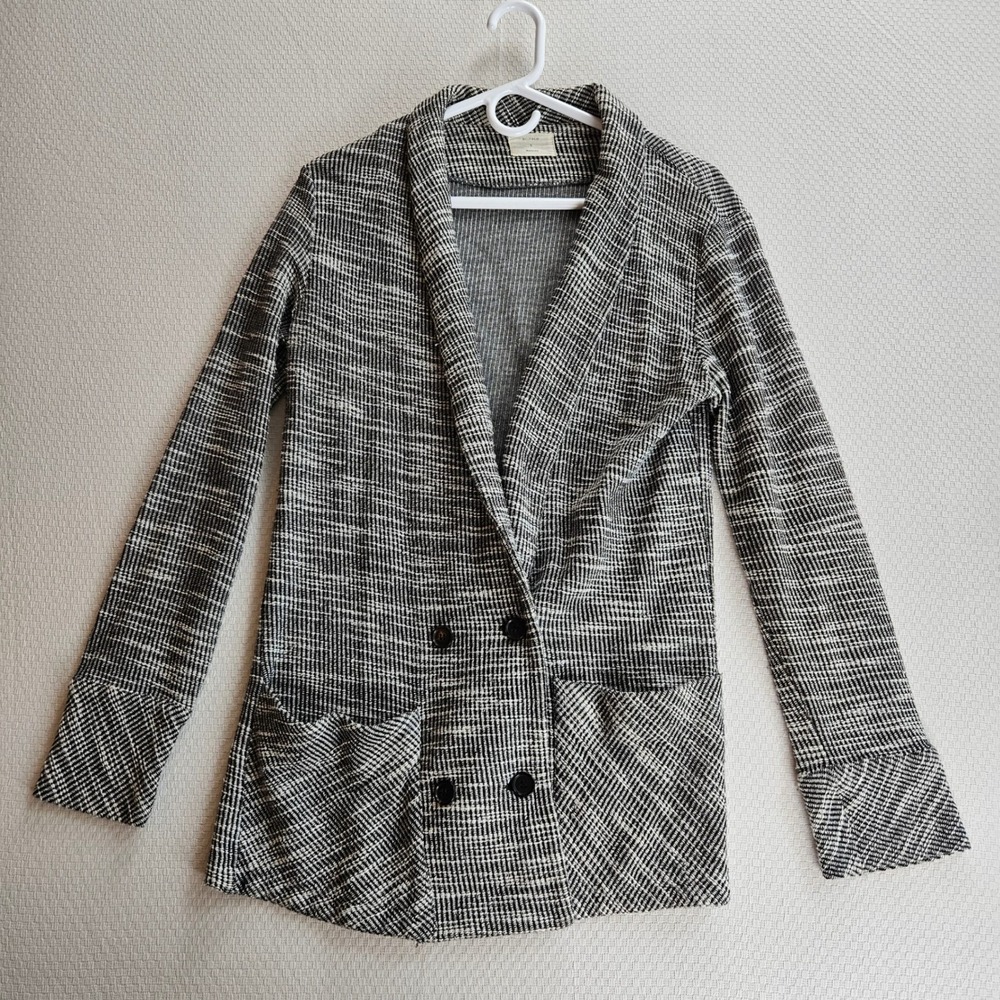 Billy Reid Womens Black White Tweed Knit Double Breasted Cardigan Jacket S USA